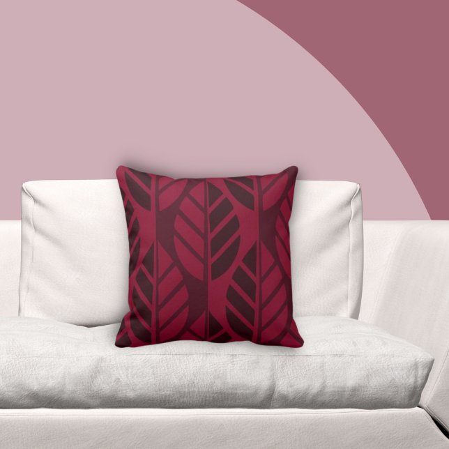 Modern stiliserad burgundy Red Löv Mönster Kudde (Skapare uppladdad)