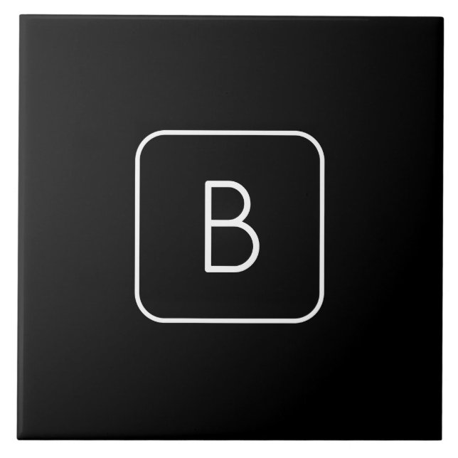 Modern stiliserad initial monogram | Vit & Svart Kakelplatta (Framsidan)