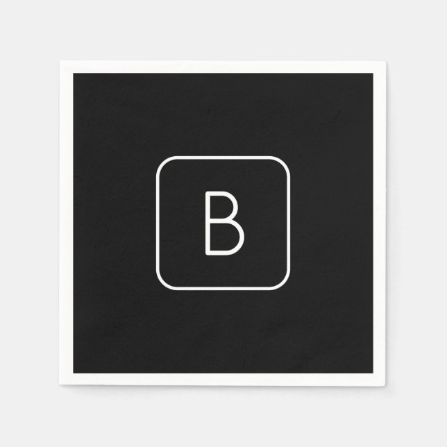 Modern stiliserad initial monogram | Vit & Svart Pappersservett (Framsidan)