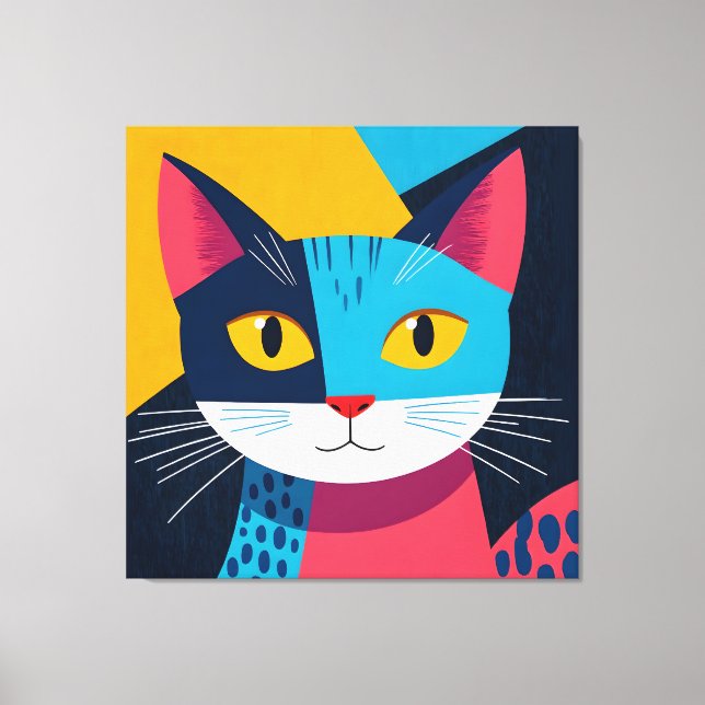 Modern stiliserad katt - platt grafisk konst canvastryck (Framsida)