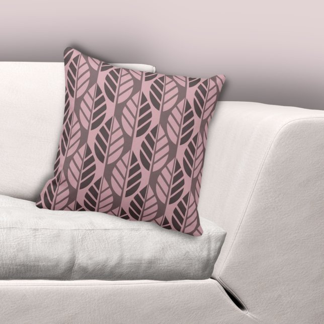 Modern stiliserad Löv Rosa Kudde (Modern Stylized Leaves Patterned Pink Throw Pillow, Living Room
)