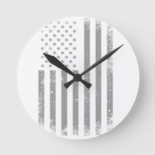 Modern stiliserad svart USA flagga, Abstrakt Rund Klocka