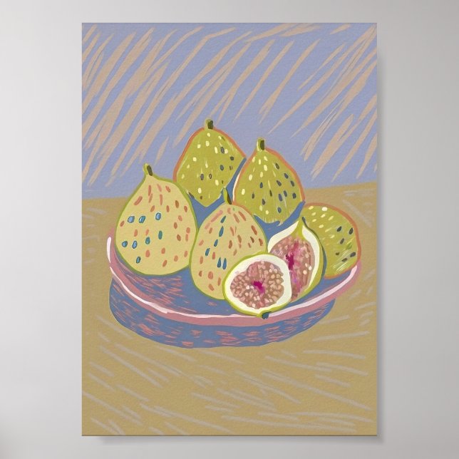 Modern stilleben med fikon Pastell Målerisk frukt  Poster (Framsidan)