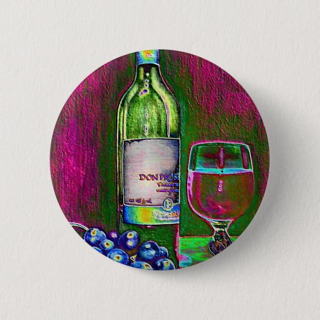 Modern stillebenkonst av vin och druvor knäppas knapp (Framsida)