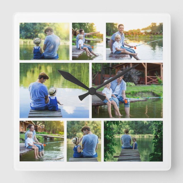 Modern stilren 8-foto collage fyrkantig klocka (Framsida)