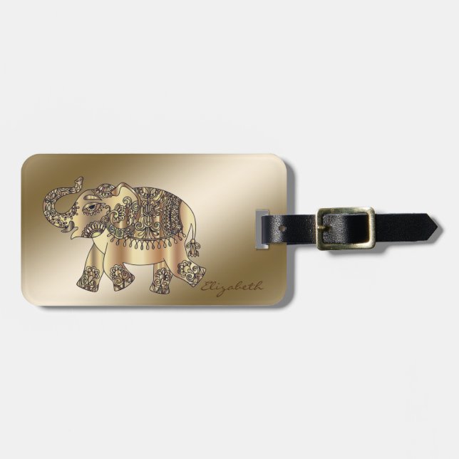 Modern Stilren Chic Guld Elefant-Personlig Bagagebricka (Horisontell Framsida)