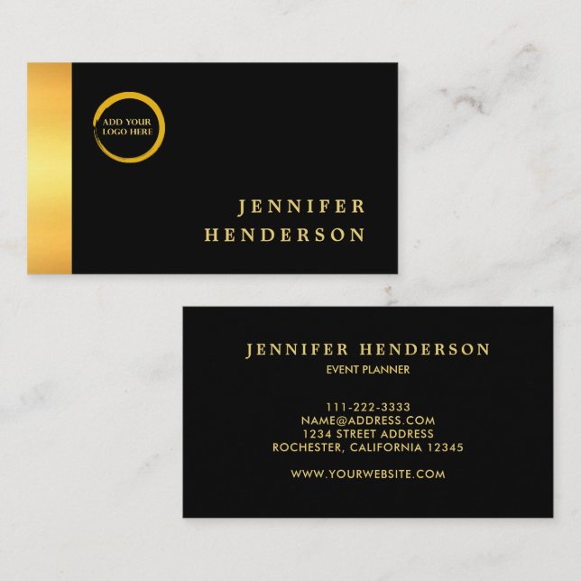 Modern stilren chic svart guld professionell logot visitkort (Fram/baksida)