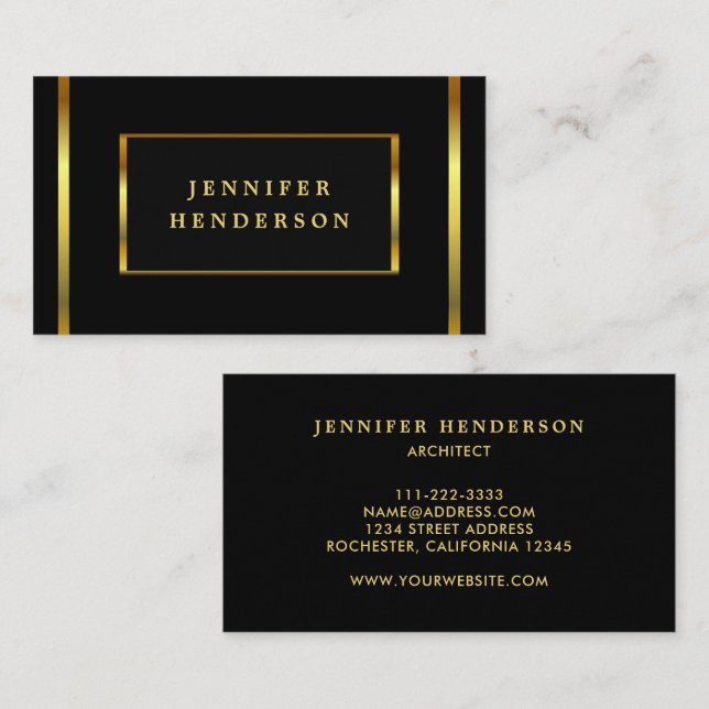 Modern stilren chic svart och guld professionell b visitkort (Fram/baksida)