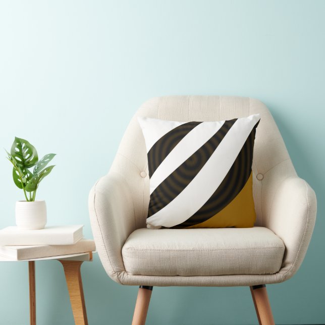 Modern Stilren Elegant Svart Vitt Brunt Randigt Kudde (Stol)