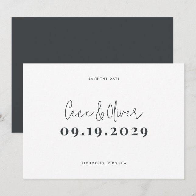 Modern stilren enkel typografi bröllop spara datum datumet (Fram/baksida)