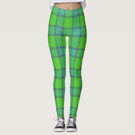 Modern stilren grön &blå Plaid-rutig mönster Leggings