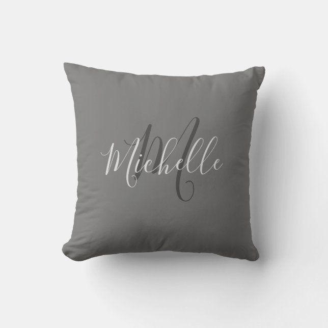 Modern stilren mörkgrå monogramnamnsskrift kudde (Framsida)