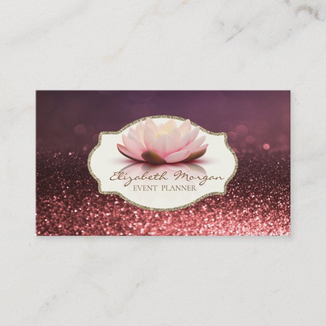 Modern Stilren, Ram Lotusblomma Glitter Bokeh Visitkort (Framsida)