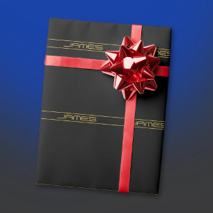 Modern stilren redigerbar guldfärg text & ränder presentpapper