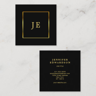 Modern stilren svart guld professionell monogram fyrkantigt visitkort