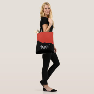 Modern stilren svart & orange monogramnamn Tote Tygkasse