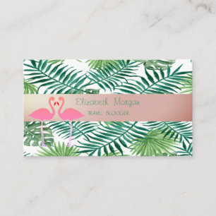 Modern Stilren, Tropiska Palmblad, Rosa Flamingos Visitkort