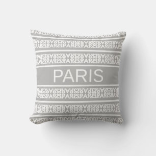 Modern stilren vit Paris-kalligrafi på grå Kudde