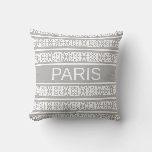 Modern stilren vit Paris-kalligrafi på grå Kudde (Framsida)