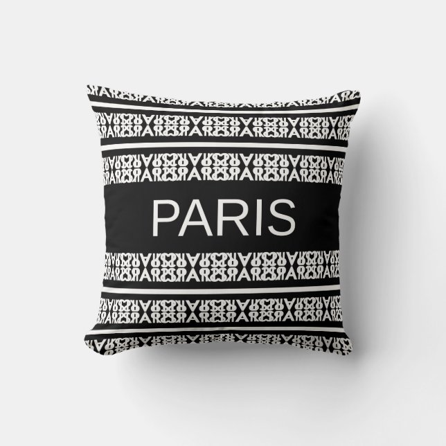 Modern stilren vit Paris-kalligrafi på svart Kudde (Framsida)