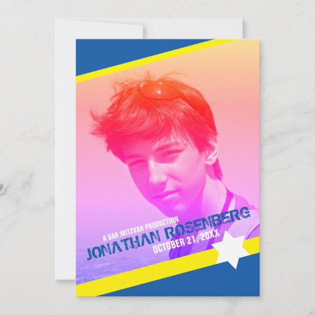 Modern stjärna av David foto Bar Mitzvah-inbjudan Inbjudningar (Framsida)