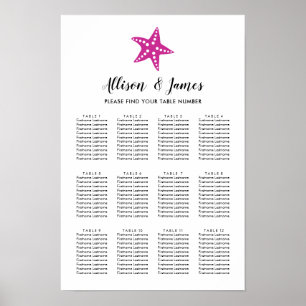 Modern Stjärna Bröllop Placeringsplan Rosa Poster