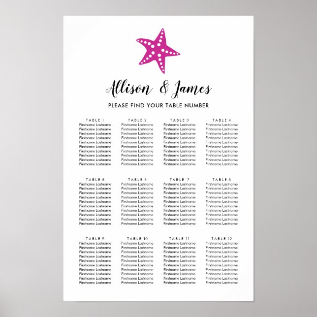 Modern Stjärna Bröllop Placeringsplan Rosa Poster (Framsidan)