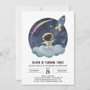 Modern stjärna, utskrivbar Astronaut Boy Birthday Inbjudningar