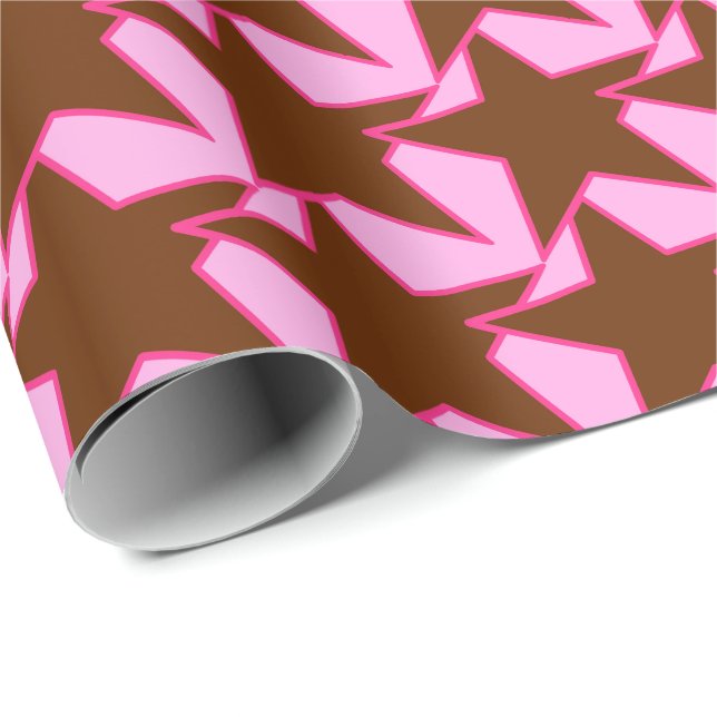 Modern stjärngeometri - brun mörk och rosa presentpapper (Rullad Hörn)
