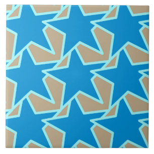 Modern stjärngeometri, Cerulean Blue och Taupe Tan Kakelplatta