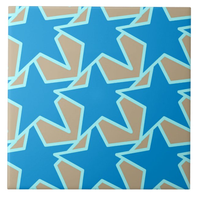 Modern stjärngeometri, Cerulean Blue och Taupe Tan Kakelplatta (Framsidan)