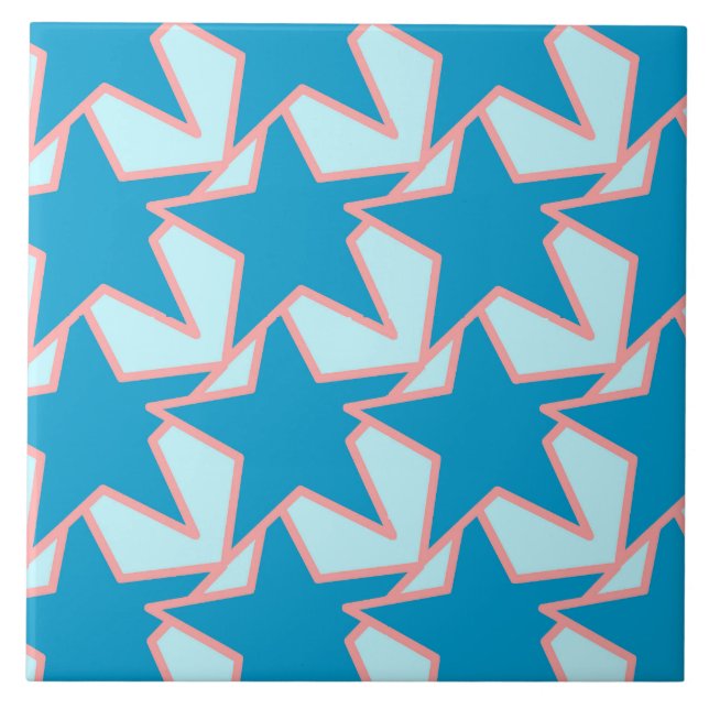 Modern stjärngeometri - cerulean och himlar blue kakelplatta (Framsidan)