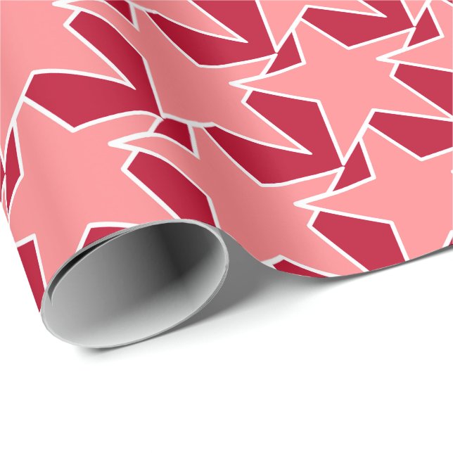 Modern stjärngeometri - korallets rosa och rött presentpapper (Rullad Hörn)