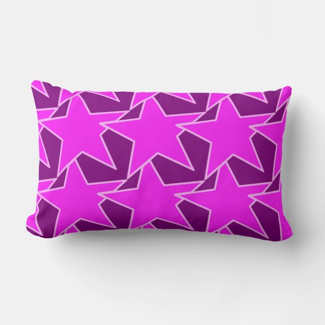 Modern stjärngeometri - magenta och lila lumbarkudde (Framsida)