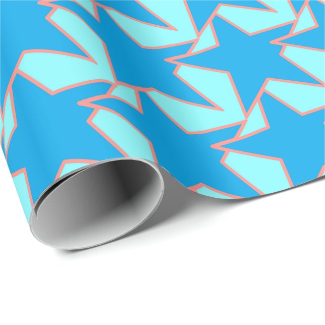 Modern stjärngeometrisk - korall och beige presentpapper (Rullad Hörn)
