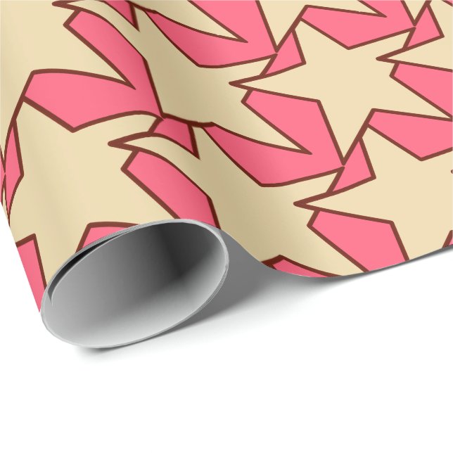 Modern stjärngeometrisk - korall och beige presentpapper (Rullad Hörn)