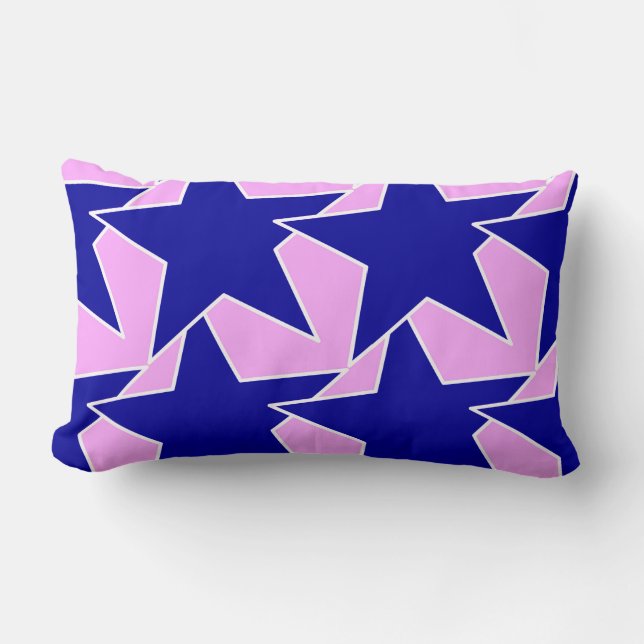 Modern stjärngeometrisk - marin och orkid rosa lumbarkudde (Framsida)