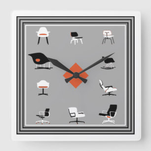 Modern stolar i mitten av århundradet Retro Färg Fyrkantig Klocka