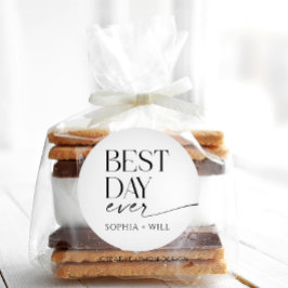 Modern Stollig Bröllop-Tack-mappat kort Runt Klistermärke