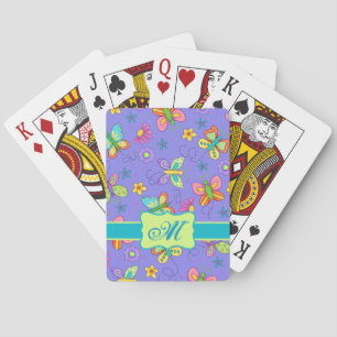 Modern Stollig Butterflies on Lila Monogram Kortlek