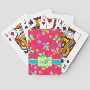Modern Stollig Butterflies på Red Monogram Persona Casinokort