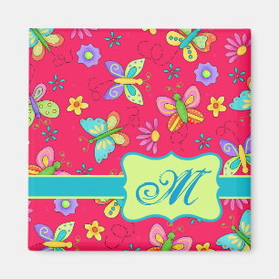 Modern Stollig Butterflies på Red Monogram Persona Magnet