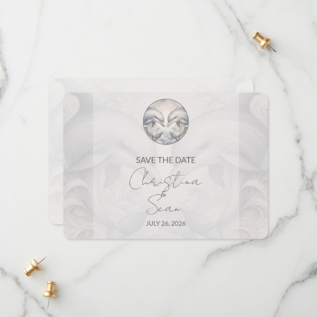 Modern Stollig-dophin Bröllop spara datum-kort Spara Datumet (Fram/Back In Situ)