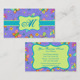 Modern Stollig Lavender Butterfly Monogram Visitkort