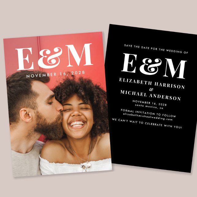 Modern stor Monogram Initialer Photo Black White Spara Datumet (Skapare uppladdad)