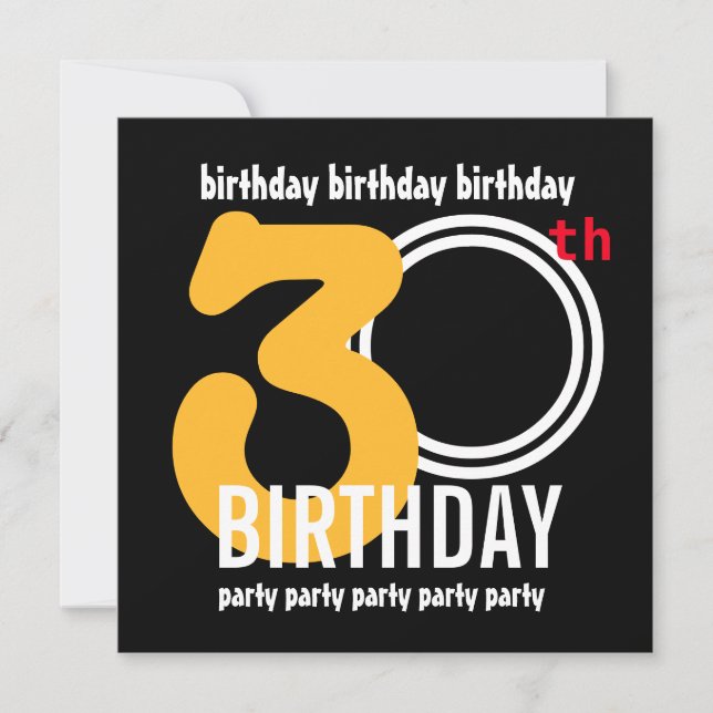 Modern stor siffra A03A i 30års födelsedag Party Inbjudningar (Framsida)