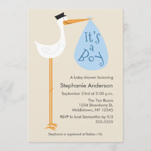 Modern Stork Baby Shower-inbjudan - Boy Inbjudningar