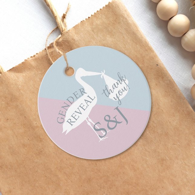 Modern Stork Gender Reveal Party Tack Gåvor Etiketter (Favor tags for your gender reveal. Just add your initials)