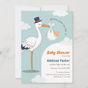 Modern Stork Special Delivery Pojke Baby Shower Inbjudningar