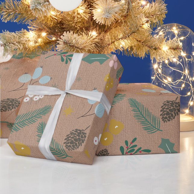 Modern storstorlek julbladsmönster kraft presentpapper (Helgdagar)